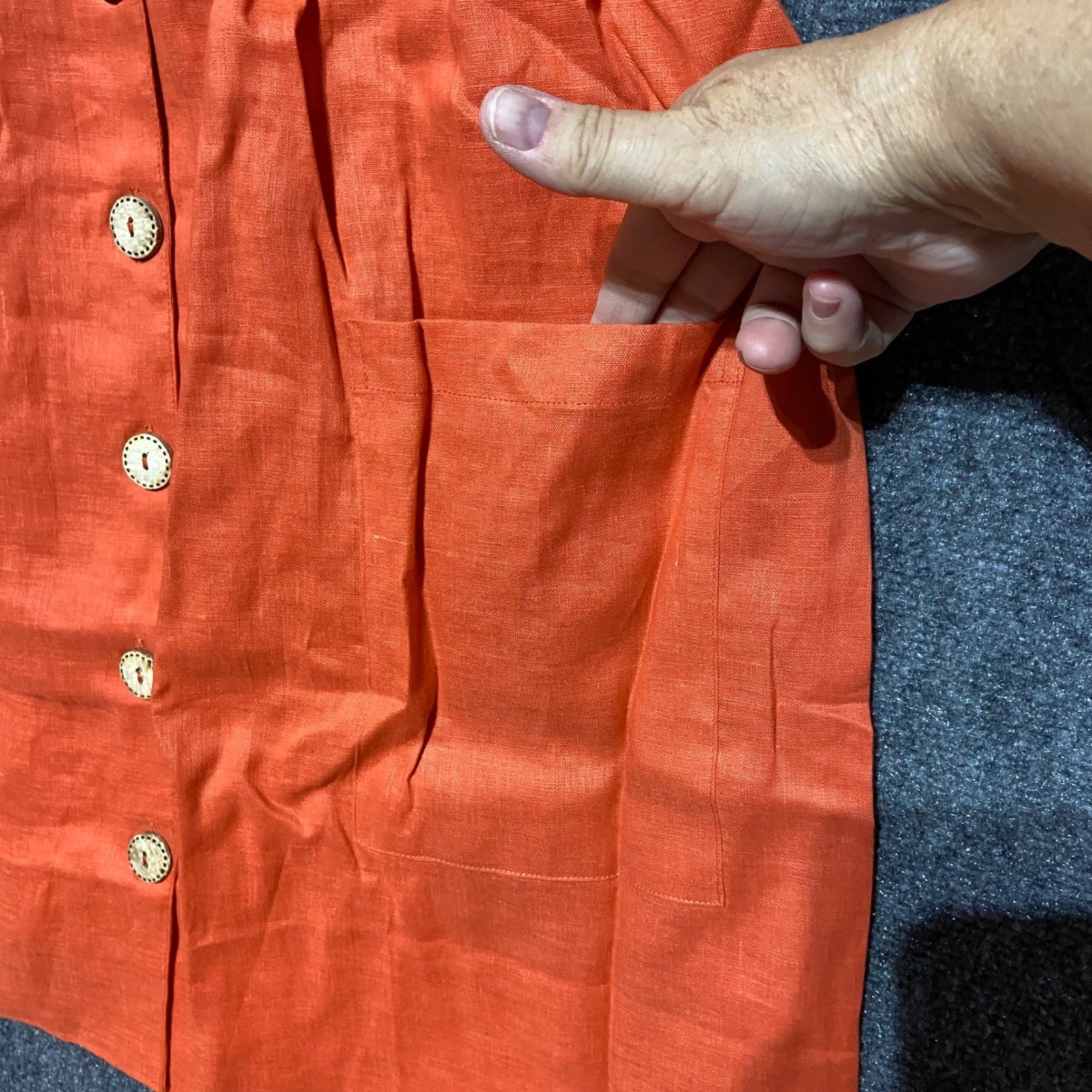 Soludos Womens Orange 100% Linen Button Front Pocket Sundress Size M New — image 5 of 8